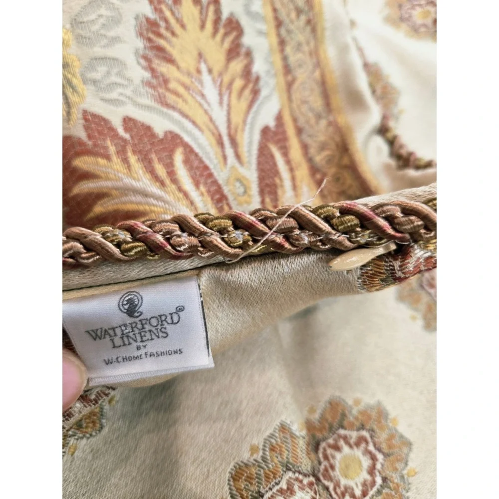Waterford King Pillow Sham Jacquard‎ Damask Floral Rope Trim Gold 36x20 Zip